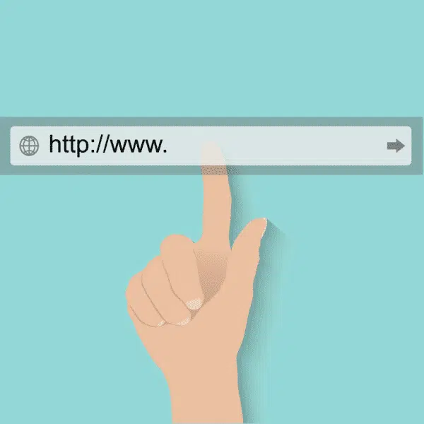 Hand zeigt auf eine Browser-Adressleiste. Dort steht: "http://www..."