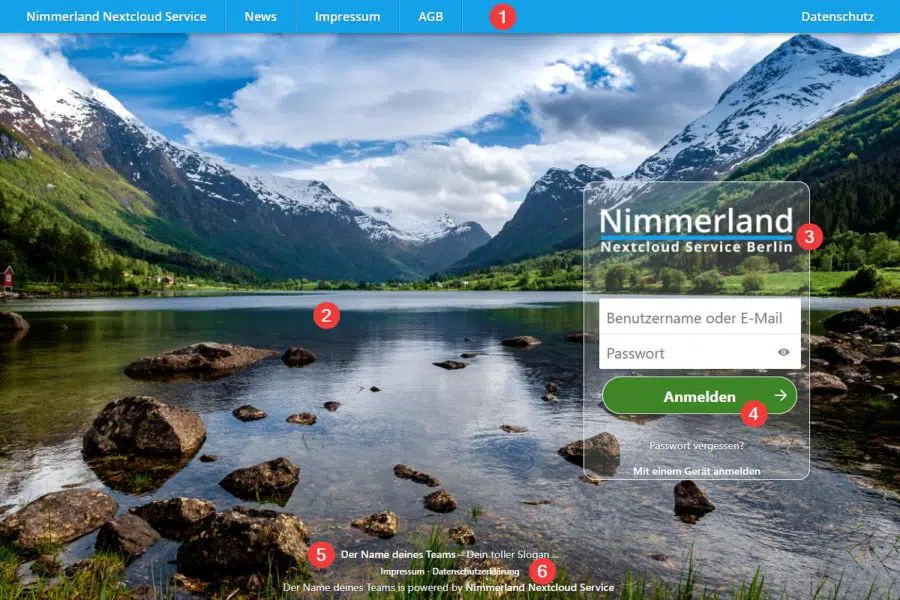 Screenshot einer Nextcloud Startseite mit individuellem Theming